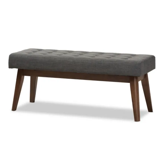 Kirkland's Home Benches & Ottomans-Dark Tufted Walnut Wood Bench