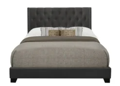 Kirkland's Home Beds & Headboards-Dark Upholstered Button Tufted Wing Queen Bed