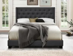 Kirkland's Home Beds & Headboards-Dark Upholstered Button Tufted Wing Queen Bed