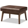 Kirkland's Home Benches & Ottomans-Dark Walnut Faux Leather Ottoman