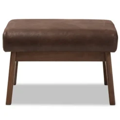 Kirkland's Home Benches & Ottomans-Dark Walnut Faux Leather Ottoman