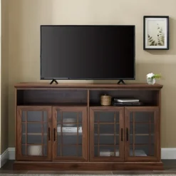 Kirkland's Home Tv Stands & Media Consoles-Dark Walnut Glass Door Classic Tv Stand