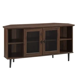 Kirkland's Home Tv Stands & Media Consoles-Dark Walnut Glass Door Corner Tv Stand