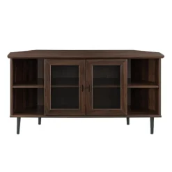 Kirkland's Home Tv Stands & Media Consoles-Dark Walnut Glass Door Corner Tv Stand