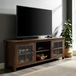 Kirkland's Home Tv Stands & Media Consoles-Dark Walnut Glass Door Tv Stand