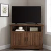 Kirkland's Home Tv Stands & Media Consoles-Dark Walnut Grooved Door Corner Tv Stand