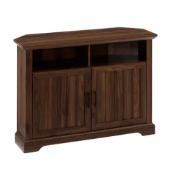 Kirkland's Home Tv Stands & Media Consoles-Dark Walnut Grooved Door Corner Tv Stand