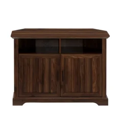 Kirkland's Home Tv Stands & Media Consoles-Dark Walnut Grooved Door Corner Tv Stand