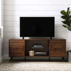 Kirkland's Home Tv Stands & Media Consoles-Dark Walnut Mid-Century 2-Door Media Cabinet