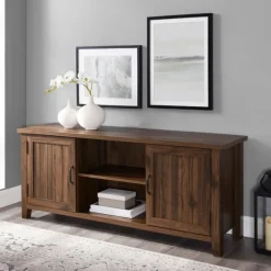 Kirkland's Home Tv Stands & Media Consoles-Dark Walnut Modern Farmhouse Tv Stand