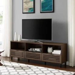 Kirkland's Home Tv Stands & Media Consoles-Dark Walnut Rustic Slat Door Tv Stand, 70 In.
