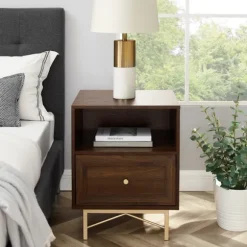 Kirkland's Home Nightstands-Dark Walnut Wood Open Cubby Nightstand