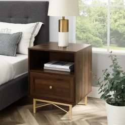Kirkland's Home Nightstands-Dark Walnut Wood Open Cubby Nightstand