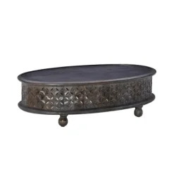 Kirkland's Home Coffee Tables-Dark Wood Carved Medallion Coffee Table