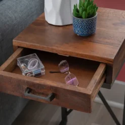 Kirkland's Home Accent & End Tables-Dark Wood Single Drawer C-Frame Accent Table