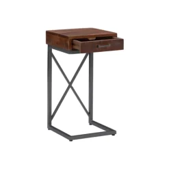 Kirkland's Home Accent & End Tables-Dark Wood Single Drawer C-Frame Accent Table