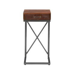 Kirkland's Home Accent & End Tables-Dark Wood Single Drawer C-Frame Accent Table