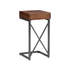 Kirkland's Home Accent & End Tables-Dark Wood Single Drawer C-Frame Accent Table