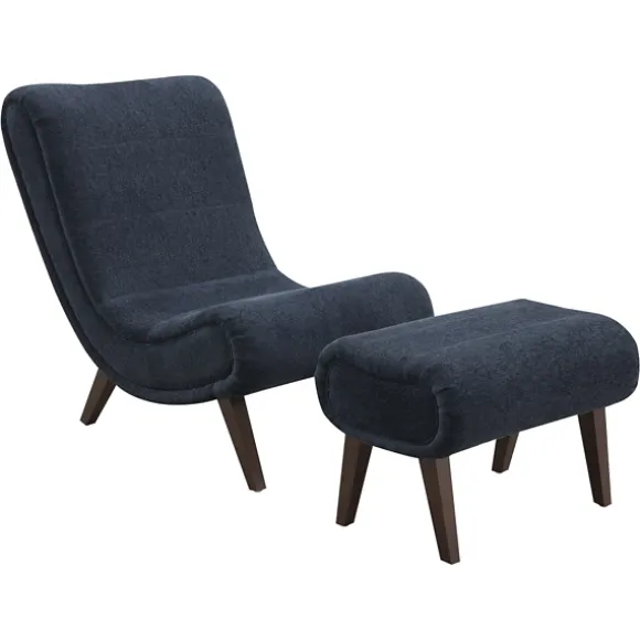 Kirkland's Home Accent Chairs-Deep Navy Piped Edge 2-Pc. Chair And Ottoman Set