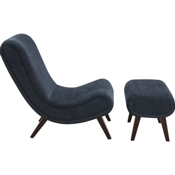 Kirkland's Home Accent Chairs-Deep Navy Piped Edge 2-Pc. Chair And Ottoman Set