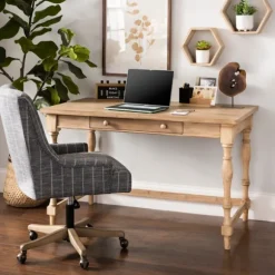 Kirkland's Home Office Furniture-Diane Spindle Leg Blond Wood Desk