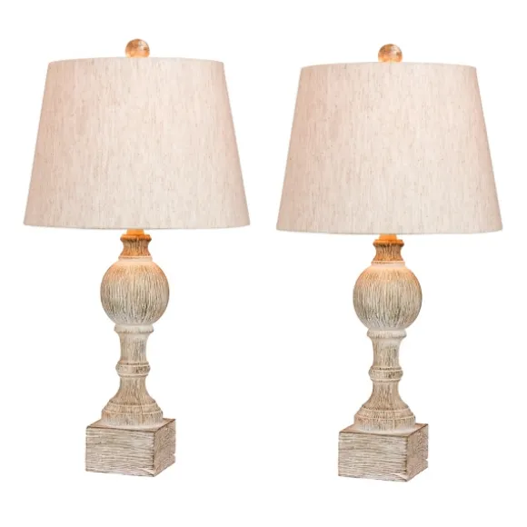 Kirkland's Home Table Lamps-Distressed Candlestick Table Lamps, Set Of 2