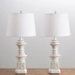 Kirkland's Home Table Lamps-Distressed Cream Carved Table Lamps, Set Of 2