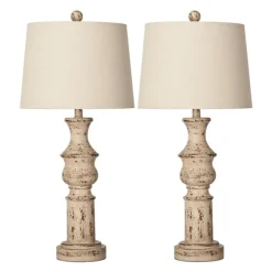 Kirkland's Home Table Lamps-Distressed Cream Table Lamps, Set Of 2