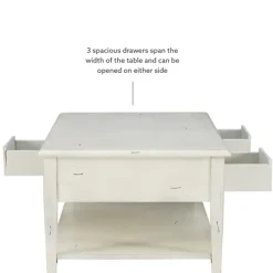 Kirkland's Home Coffee Tables-Distressed Cream Wood 3-Drawer Coffee Table