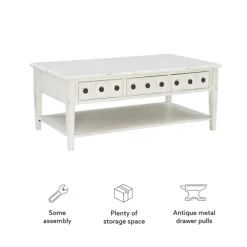 Kirkland's Home Coffee Tables-Distressed Cream Wood 3-Drawer Coffee Table