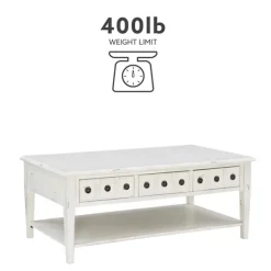 Kirkland's Home Coffee Tables-Distressed Cream Wood 3-Drawer Coffee Table