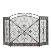Kirkland's Home Fireplace Accessories-Distressed Fleur De Lis Three-Panel Fire Screen