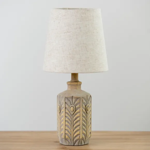 Kirkland's Home Table Lamps-Distressed Gray Carved Table Lamp
