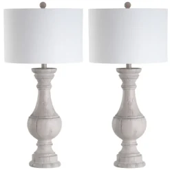 Kirkland's Home Table Lamps-Distressed Ivory Faux Wood Table Lamps, Set Of 2