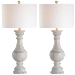 Kirkland's Home Table Lamps-Distressed Ivory Faux Wood Table Lamps, Set Of 2