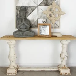 Kirkland's Home Console Tables-Distressed Rustic Carved Console Table