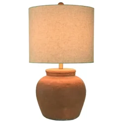 Kirkland's Home Table Lamps-Distressed Terracotta Round Table Lamp