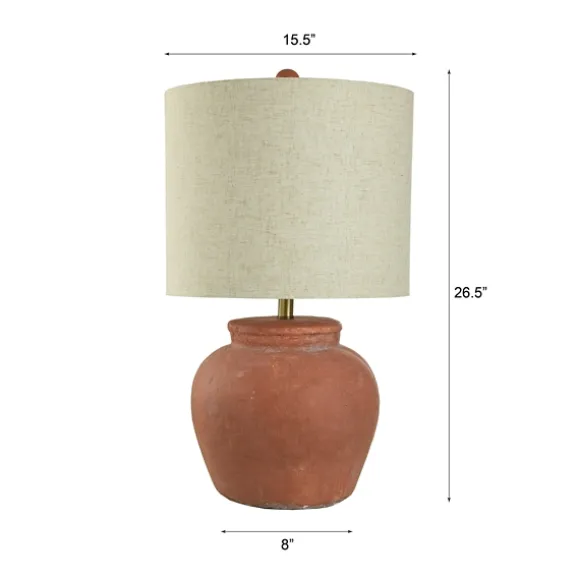 Kirkland's Home Table Lamps-Distressed Terracotta Round Table Lamp