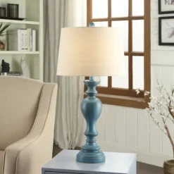 Kirkland's Home Table Lamps-Distressed Turquoise Antique Table Lamp