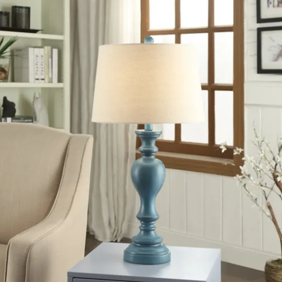 Kirkland's Home Table Lamps-Distressed Turquoise Antique Table Lamp