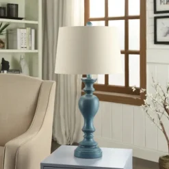 Kirkland's Home Table Lamps-Distressed Turquoise Antique Table Lamp