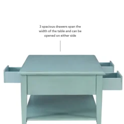 Kirkland's Home Coffee Tables-Distressed Turquoise Wood 3-Drawer Coffee Table