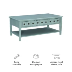 Kirkland's Home Coffee Tables-Distressed Turquoise Wood 3-Drawer Coffee Table