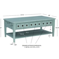 Kirkland's Home Coffee Tables-Distressed Turquoise Wood 3-Drawer Coffee Table