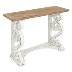 Kirkland's Home Console Tables-Distressed White And Brown Wood Console Table