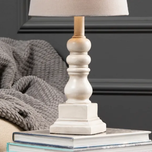 Kirkland's Home Table Lamps-Distressed White Candlestick Table Lamp
