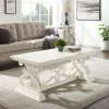 Kirkland's Home Coffee Tables-Distressed White Scrollwork Base Coffee Table