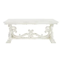 Kirkland's Home Coffee Tables-Distressed White Scrollwork Base Coffee Table