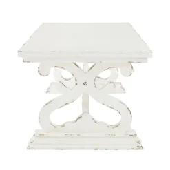 Kirkland's Home Coffee Tables-Distressed White Scrollwork Base Coffee Table