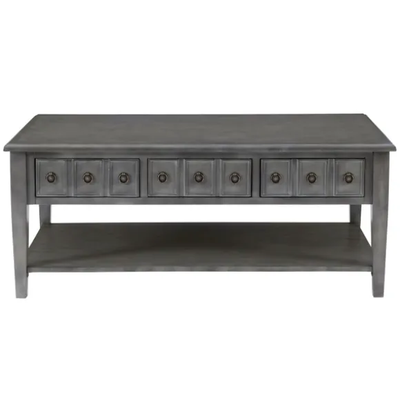 Kirkland's Home Coffee Tables-Distressed Wood 3-Drawer Coffee Table